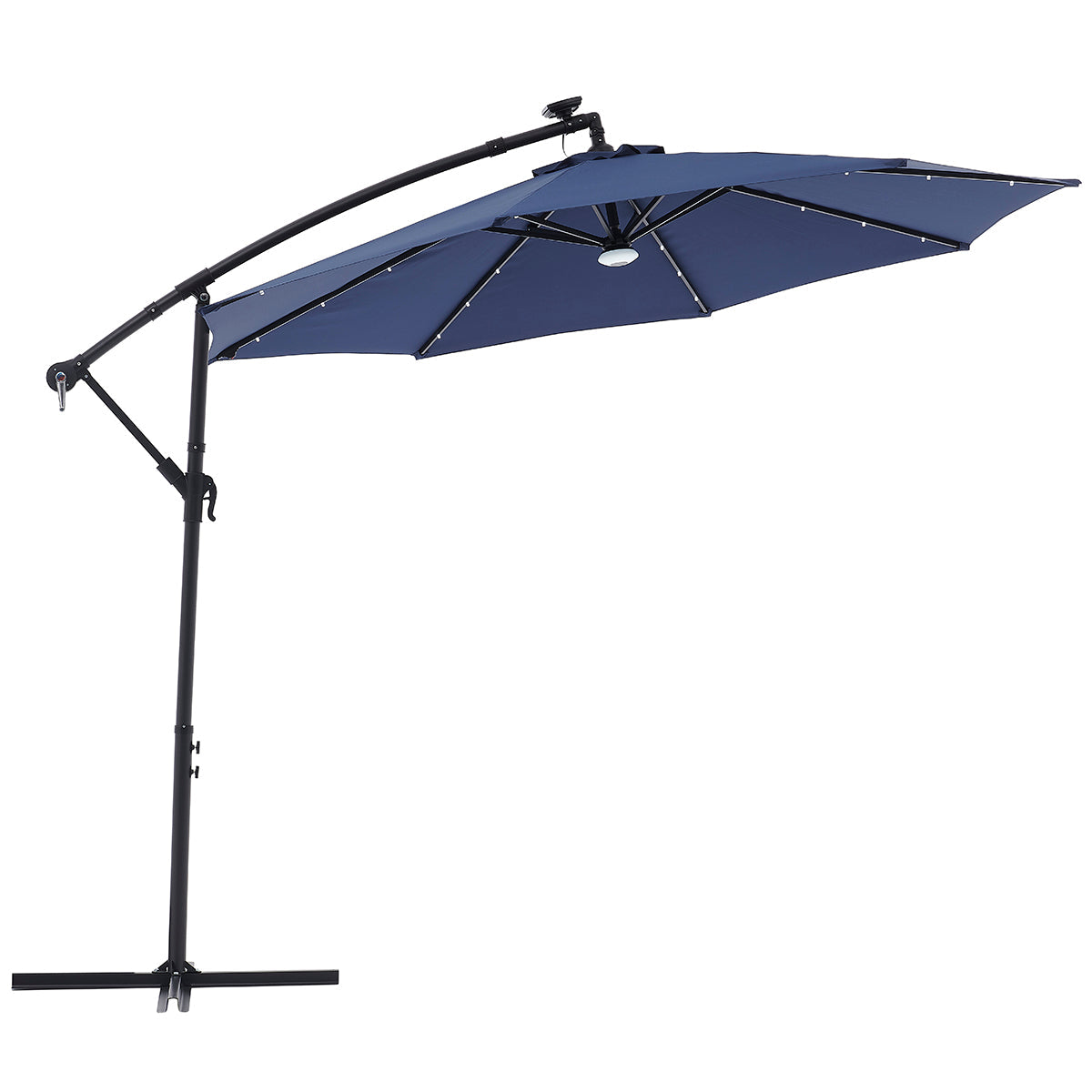 Barton Offset Hanging Umbrella Beige w/LEDs 10' 8 Steel Ribs Outdoor Patio Lawn