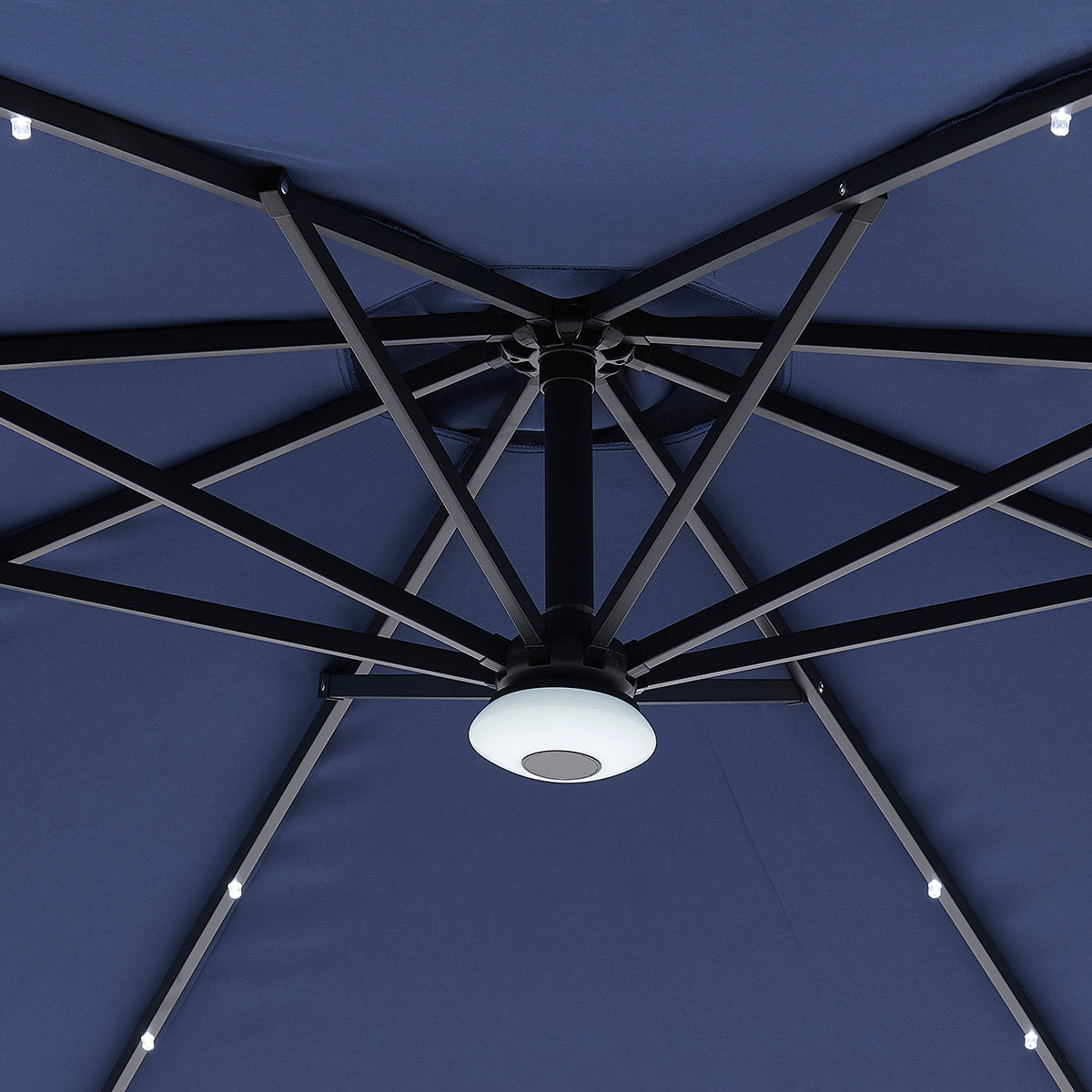 Barton Offset Hanging Umbrella Beige w/LEDs 10' 8 Steel Ribs Outdoor Patio Lawn