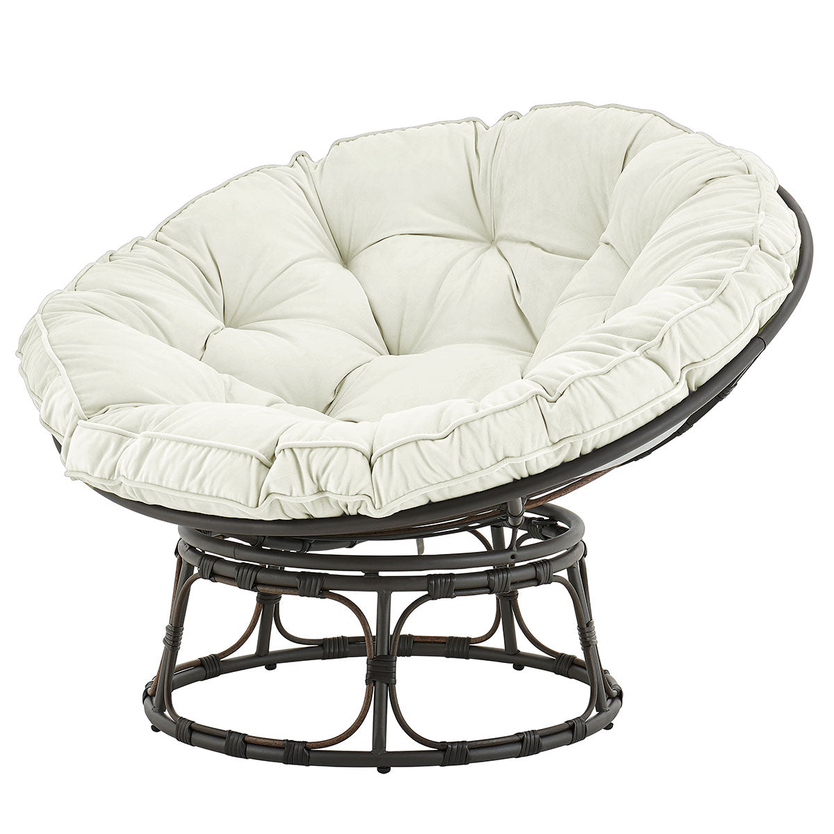 Moon Papasan Chair with Tufted Pillow Cushion Steel Stand Indoor/Outdoor Cream