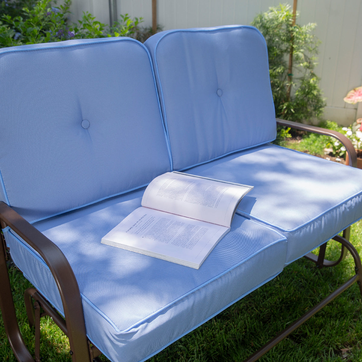 Barton Outdoor 2-Person Glider Bench Patio Rocking Loveseat Cushioned Seat, Blue