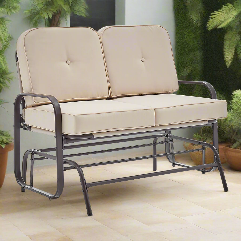 Barton Outdoor 2 Person Rocking Patio Glider Bench Swing Loveseat Seating, Beige