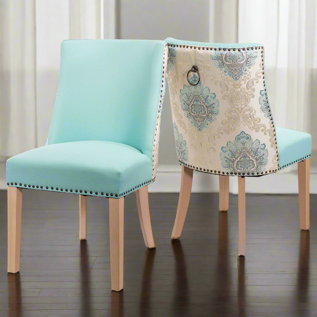 Barton Set of 2 High Back Dining Chair Upholstered Nailed Trim Back Ring Pull