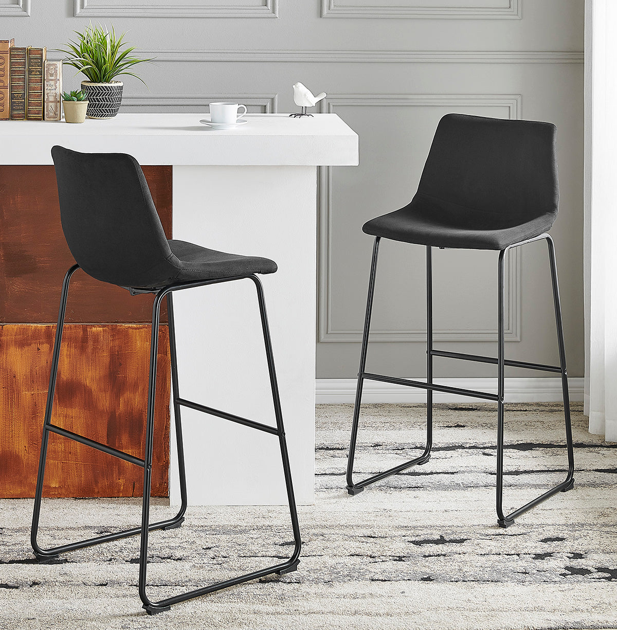 Barton Set of 2 Bar Stools Myrick Black w/Back 30" Kitchen Counter Chairs Pub