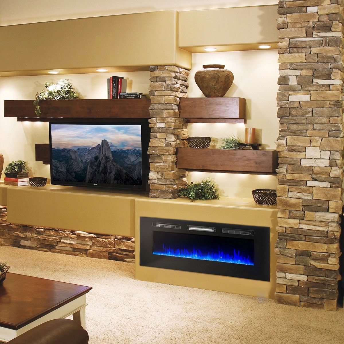 Electric Fireplace Recessed Insert / Wall Mount Standing Heat Remote Control