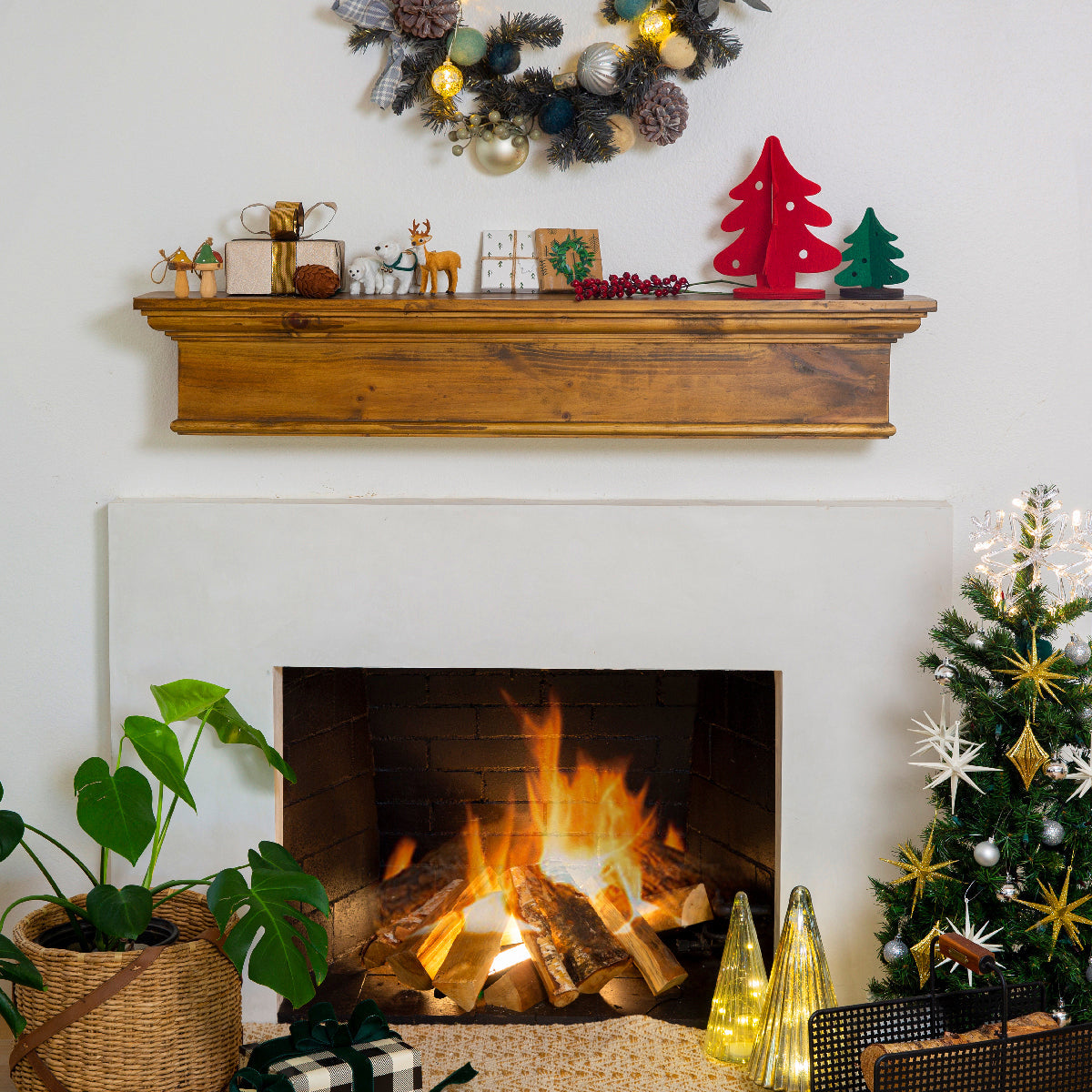 Barton 48" Floating Vintage Wood Fireplace Mantel Wall Shelf Beam Easy Mount Ash