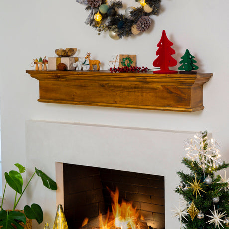 Barton 48" Floating Vintage Wood Fireplace Mantel Wall Shelf Beam Easy Mount Ash