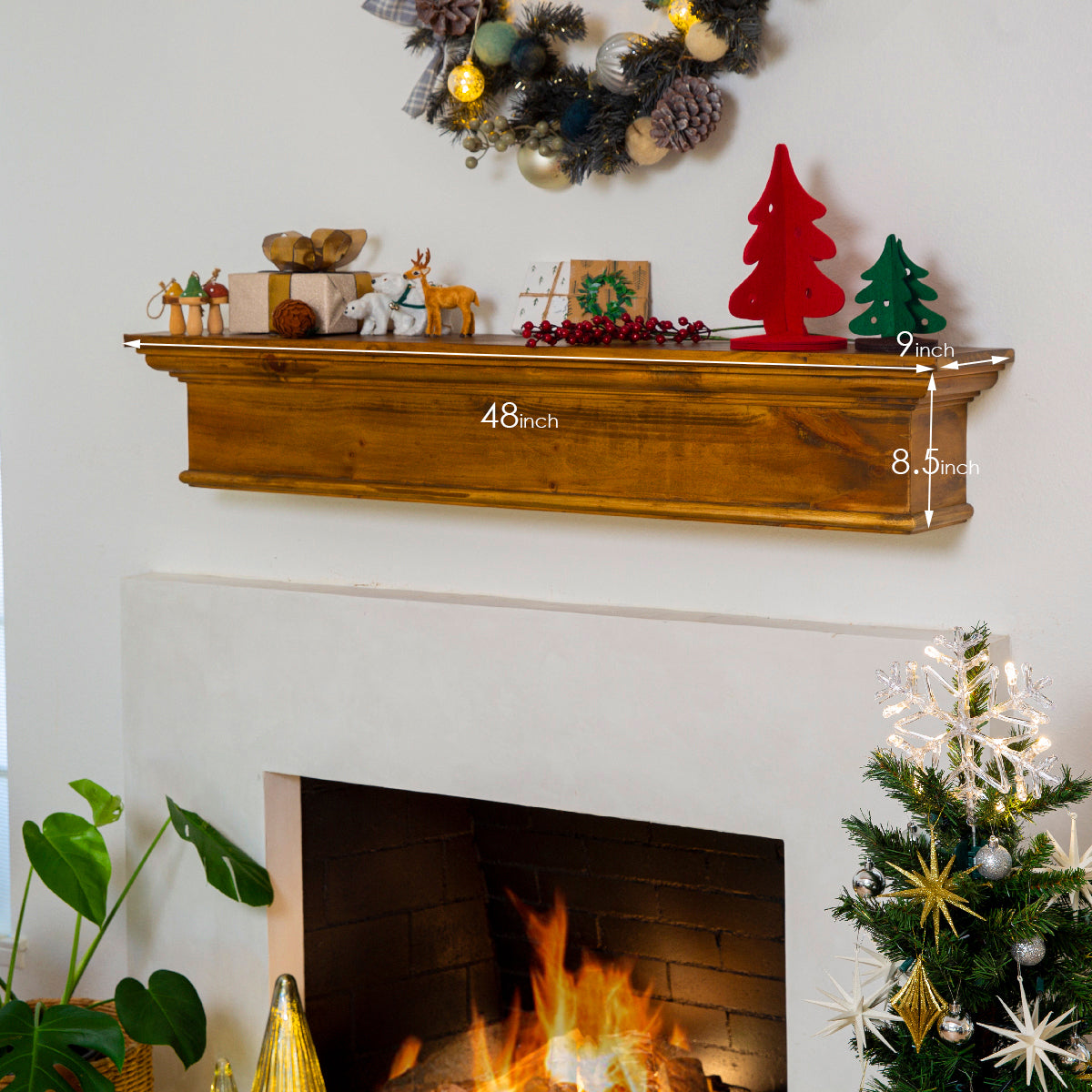 Barton 48" Floating Vintage Wood Fireplace Mantel Wall Shelf Beam Easy Mount Ash