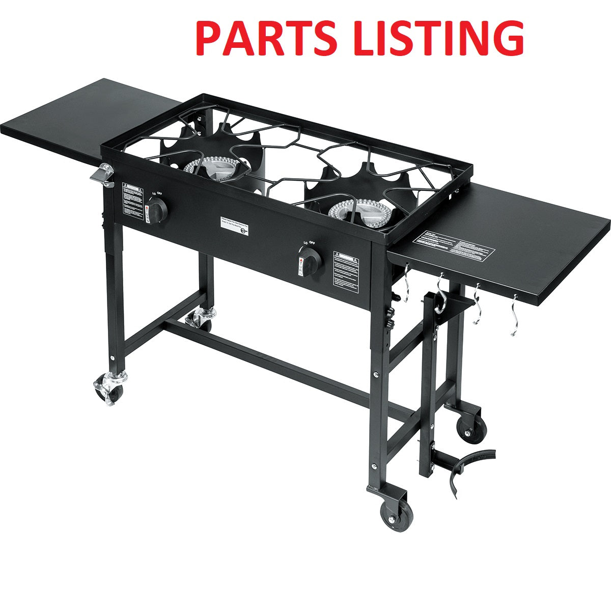 95537 STOVE OUTDOOR DOUBLE BURNER W/ FOLDING SIDE SHELVES PARTS LISTING
