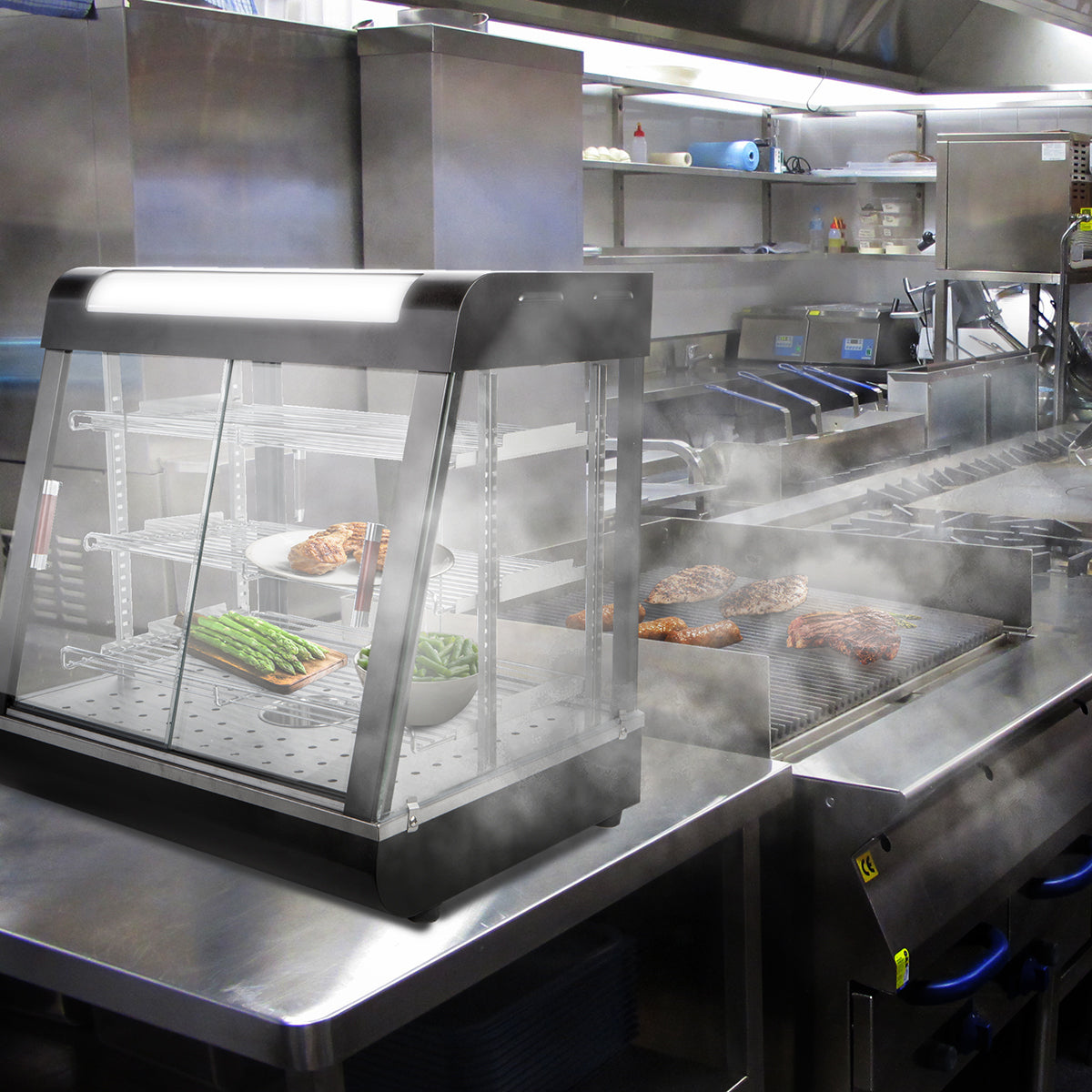 Ensue 27" Commercial Food Warmer Display 3-Tier Countertop Pizza Warmer 1200W