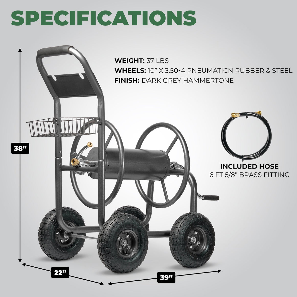 XtremepowerUS Outdoor 300' Hose Reel Cart Capacity Patio Garden w/ Wheels, Grey