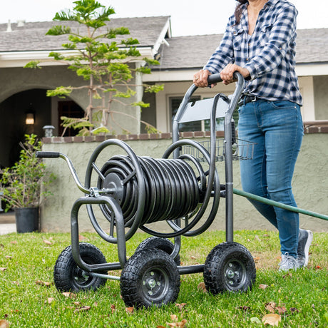 XtremepowerUS Outdoor 300' Hose Reel Cart Capacity Patio Garden w/ Wheels, Grey