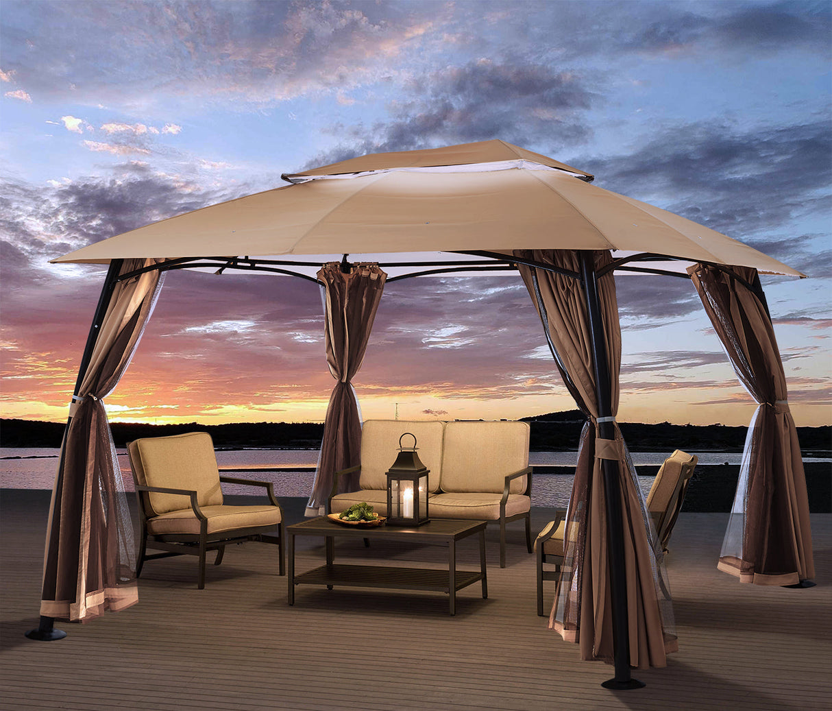 Barton Outdoor 10' x 13' ft Patio Gazebo Canopy With Netting & Curtain Awnings