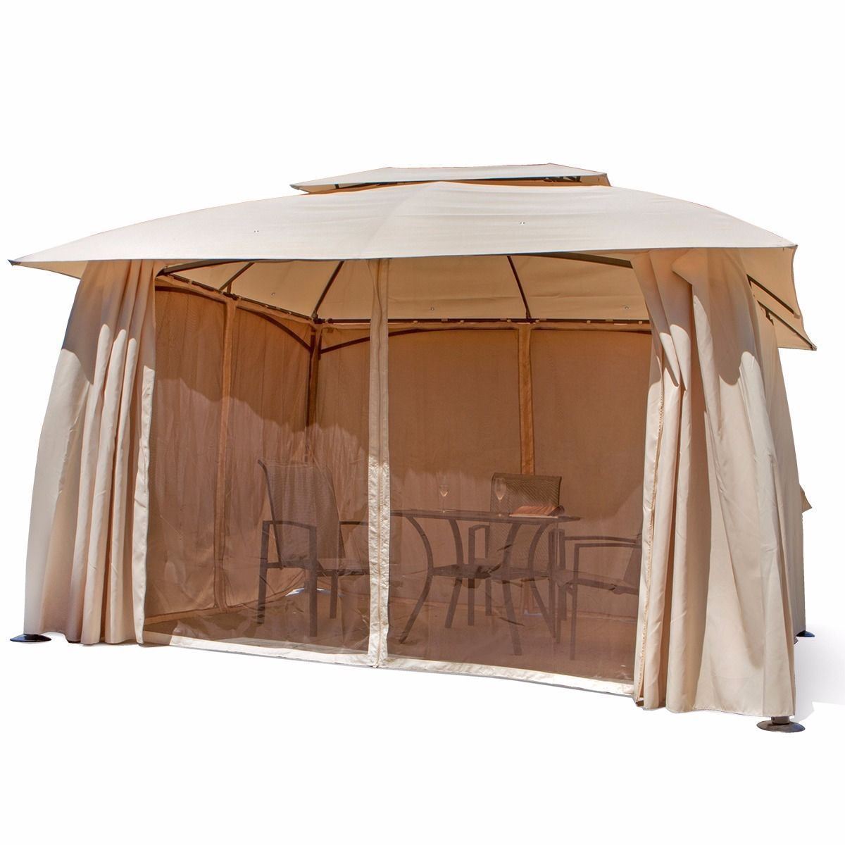 Barton Outdoor 10' x 13' ft Patio Gazebo Canopy With Netting & Curtain Awnings
