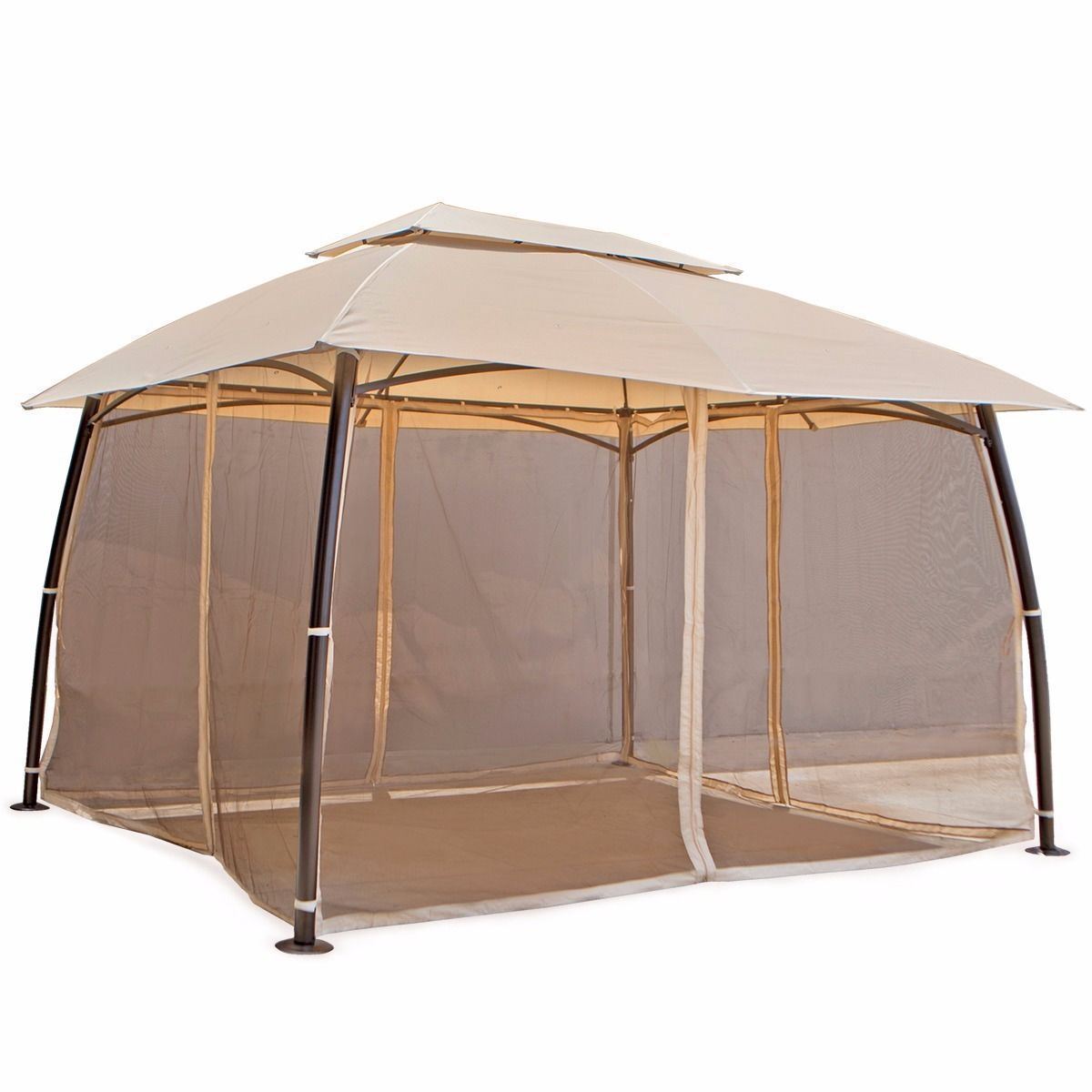 Barton Outdoor 10' x 13' ft Patio Gazebo Canopy With Netting & Curtain Awnings