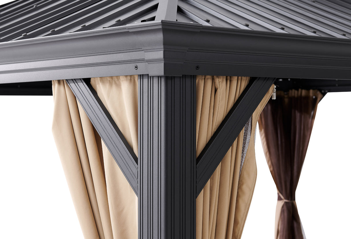 Barton 10 x 14ft Hardtop Gazebo Canopy W/ Netting Shaded Curtain Aluminum Frame