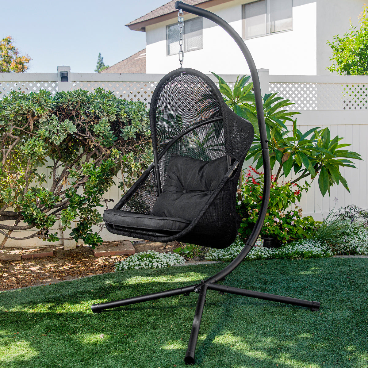 Barton Outdoor Patio Canopy Hanging Egg Chair Seat Cushion Collapsible Chair Set