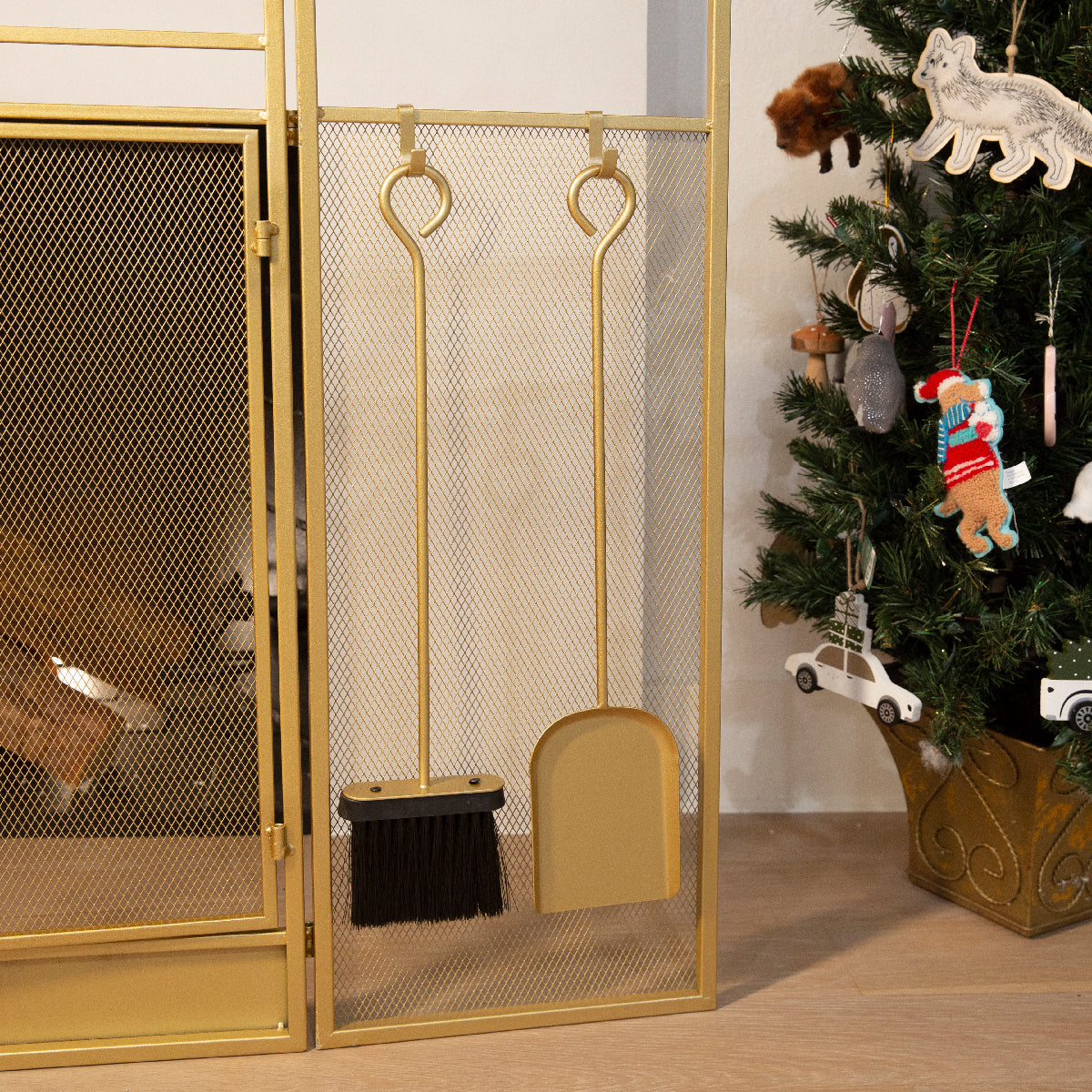 Barton 48" Fireplace Screen Fire Spark Guard Hinged Doors With Fireplace Tools