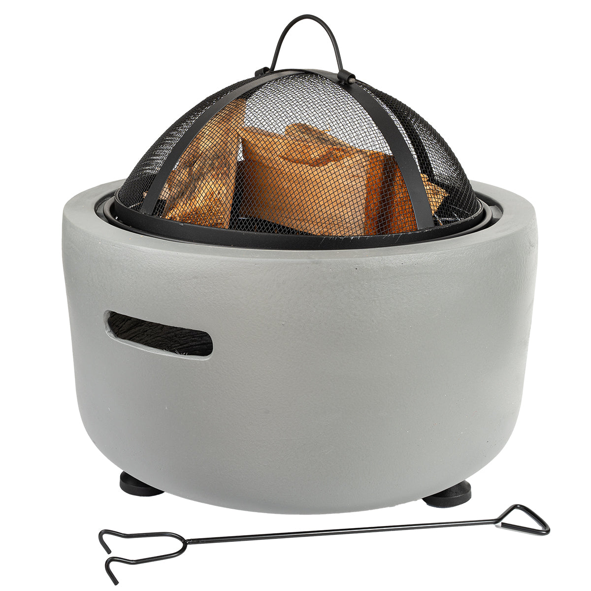 Barton MGO Concrete 18" Round Charcoal Wood Burning Fire Pit, Grate, BBQ Grill Fire Bowl