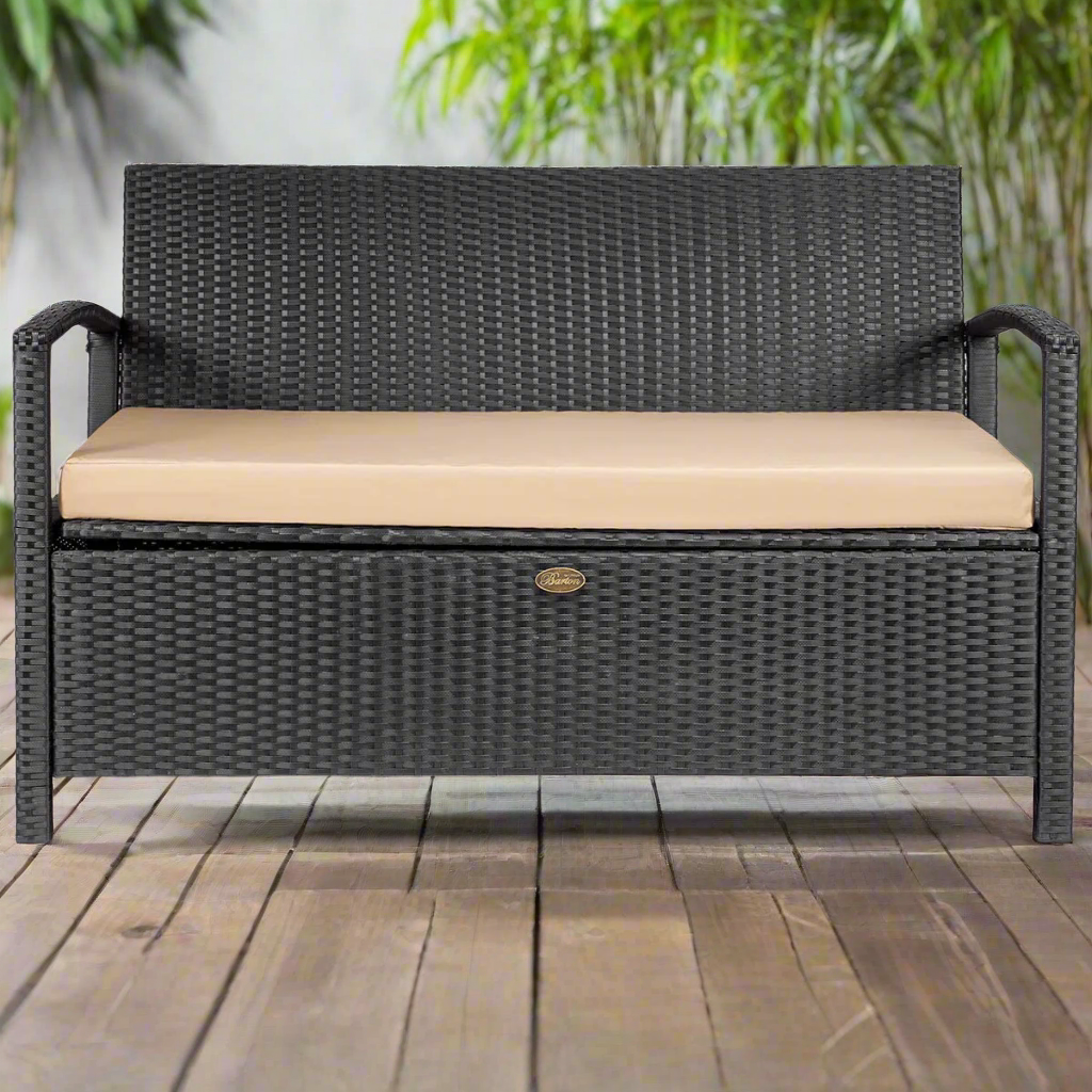 Barton Outdoor Patio Deck Box Storage Bench w/ Seat Cushion Furniture, Black