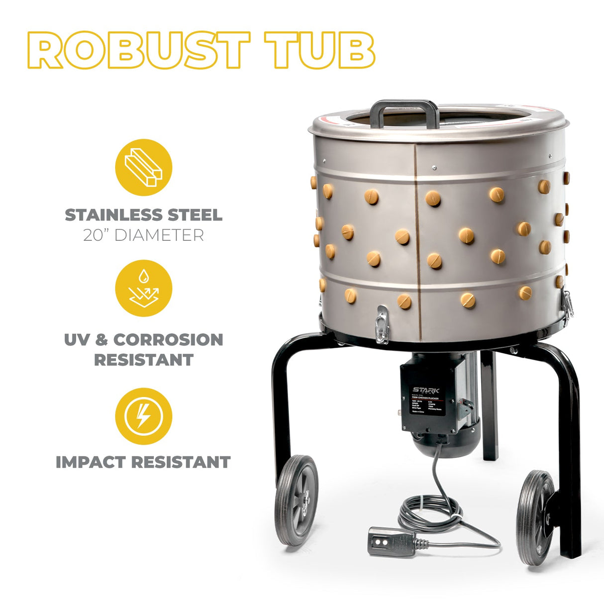 Stark USA 750W Chicken Plucker, 92 Natural Soft Fingers 20" Drum Stainless Steel