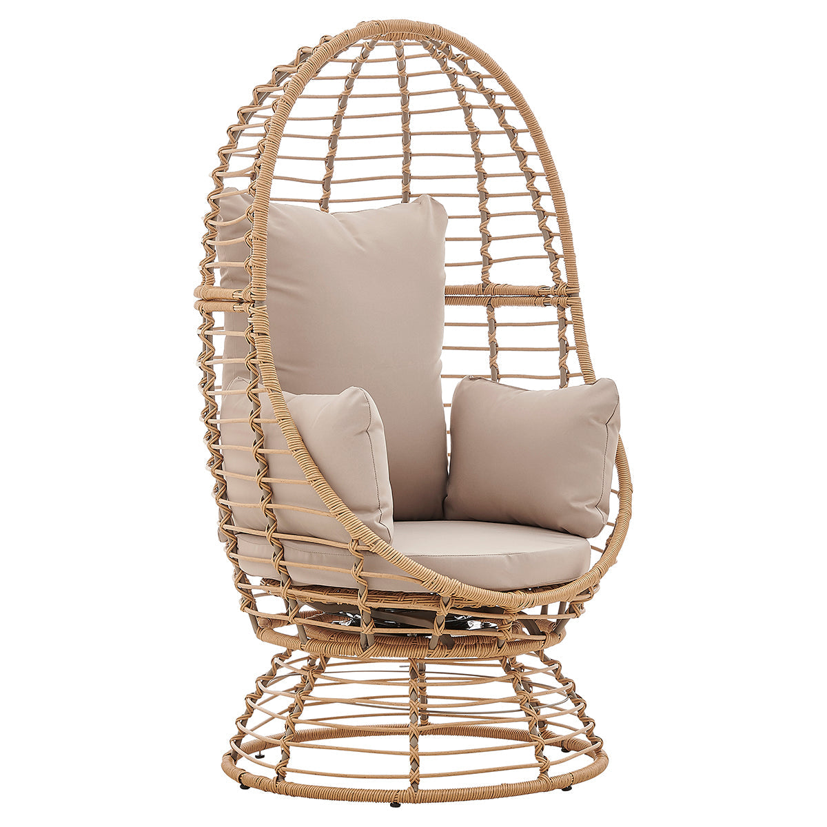 Barton Oversized Egg Style Wicker Chair w/Canopy & 4 Cushions Swivel Outdoor