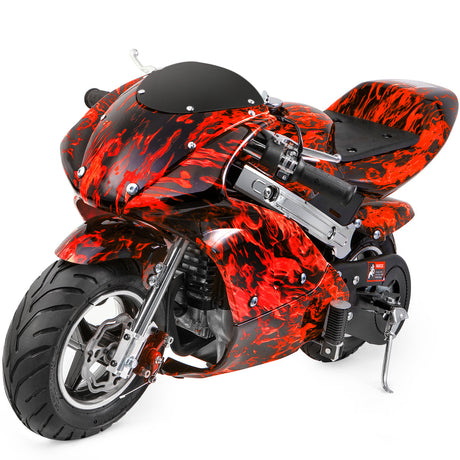 XtremepowerUS Kids Mini Ride On Motorcycle Gas Pocket Bike 4 Stroke 40CC Flame
