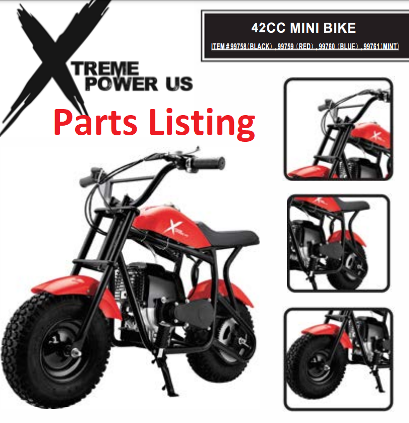 99758/99759/99760/99761 TRAIL MINI BIKE 40CC PARTS LISTING