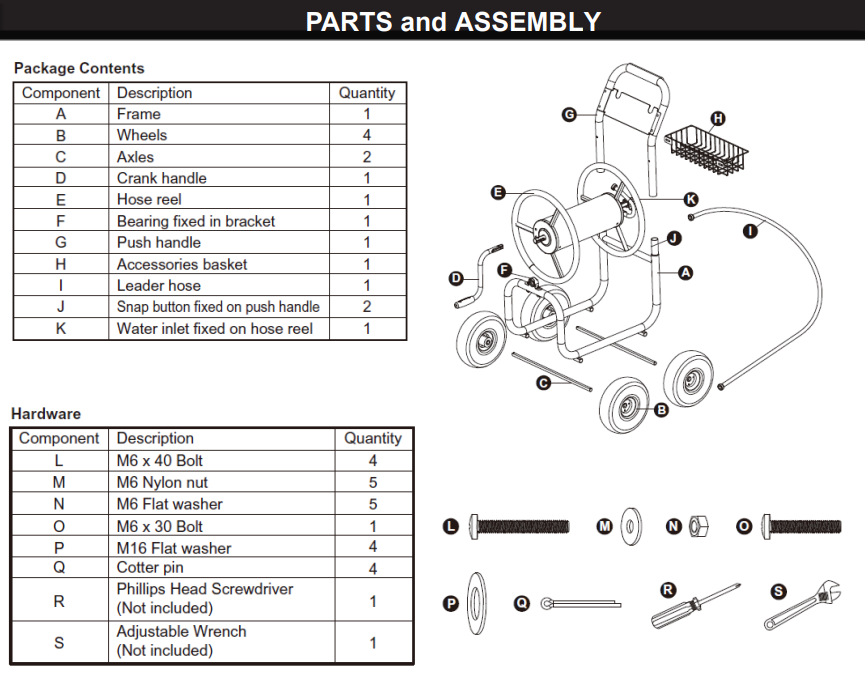 96033 Hose Reel PARTS LISTING
