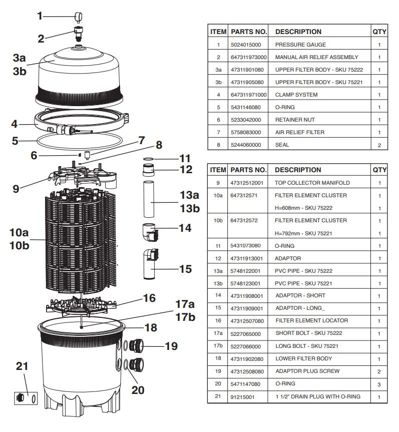75221 (60FT)/75222(48FT) DE FILTER 60FT GREY PARTS LISTING