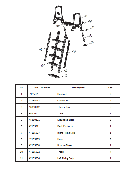 75129 PARTS LISTING  XtremepouwerUS Deluxe Incline Above Ground in-Pool Swimming Pool Ladder