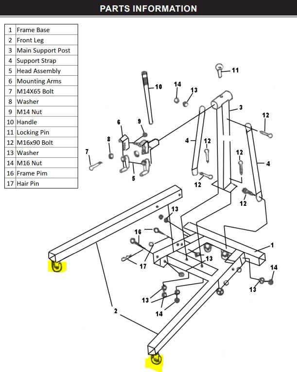 66054 Engine Stand PARTS LISTING
