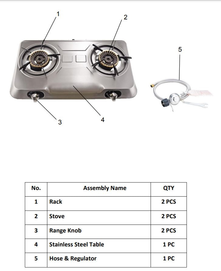 95518 STOVE TWO BURNER STAINLESS STEEL - BARTON PARTS LISTING