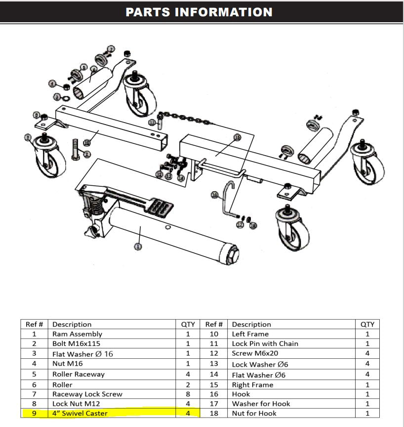 25999 Wheel Dolly PARTS LISTING
