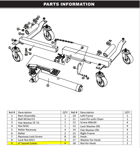 25999 Wheel Dolly PARTS LISTING