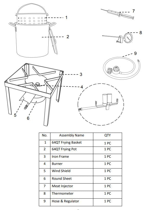 99906 ALL PURPOSE ALUMINUM BASKET POT 64QT W/ BURNER - BARTON PARTS LISTING