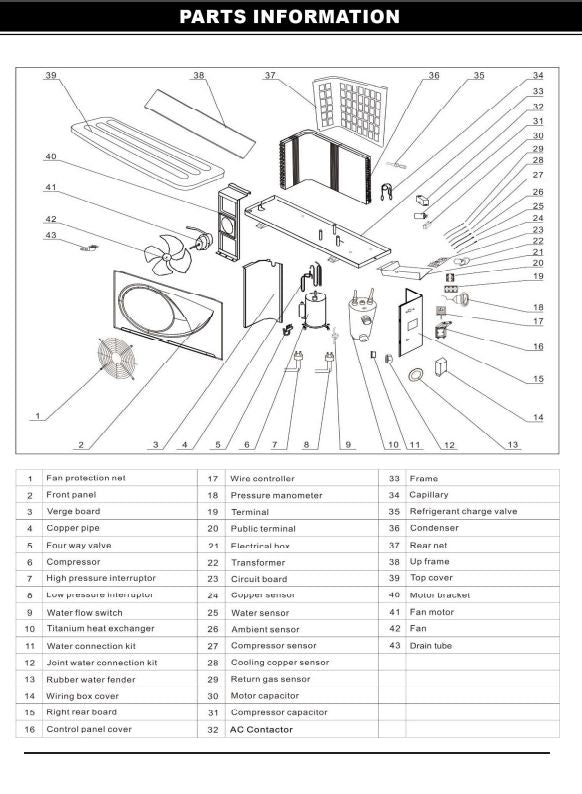 75217 POOL HEAT PUMP VORTEX 65,000 BTU PARTS LISTING