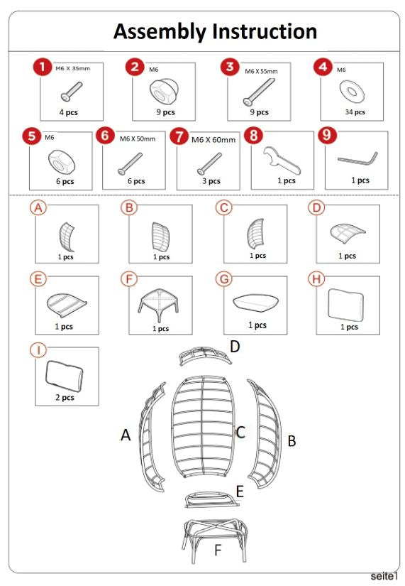 98106 Barton Wicker Egg Chair Beige PARTS LISTING