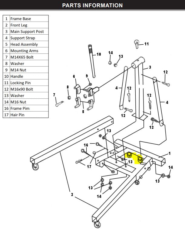 66054 Engine Stand PARTS LISTING