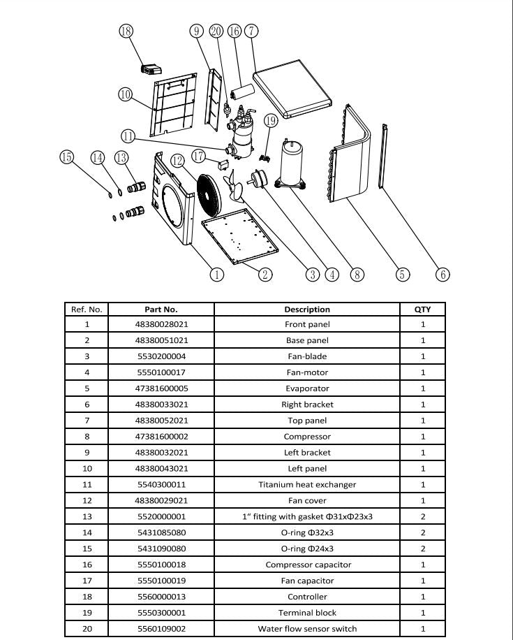 75219 POOL MINI HEAT PUMP 14800 BTU - XtremepowerUS PARTS LISTING