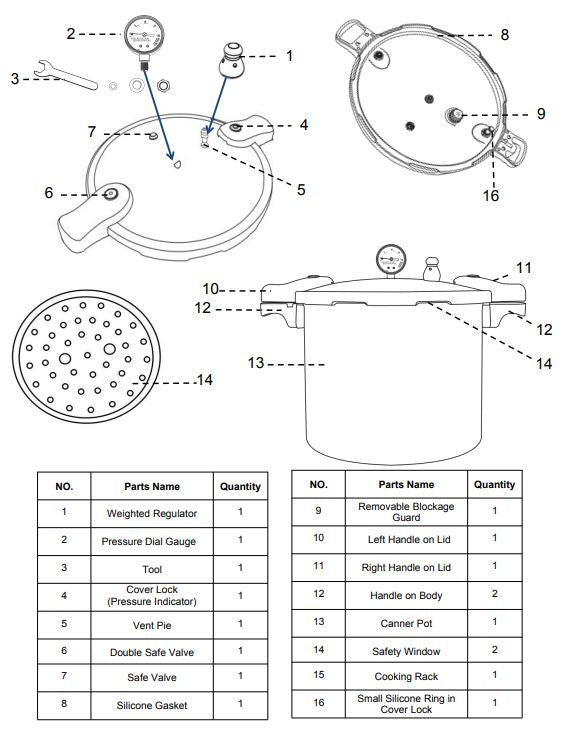 99902 PRESSURE CANNER 22 QT ALUMINIUM - BARTON BRAND PARTS LISTING