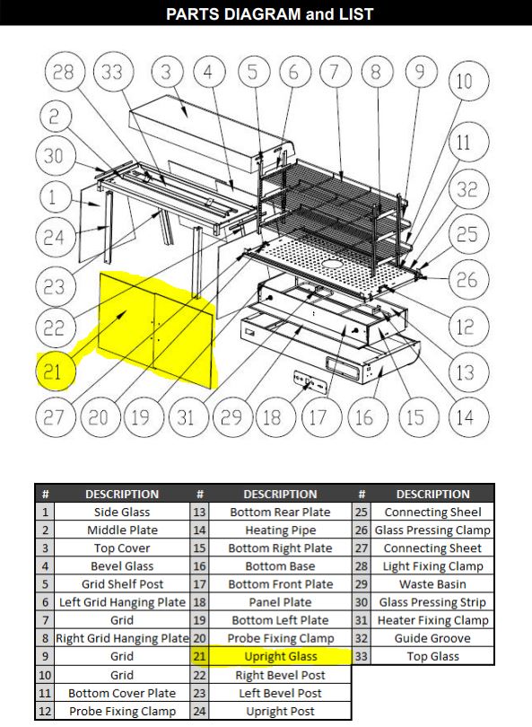 96007 Food Warmer PARTS LISTING