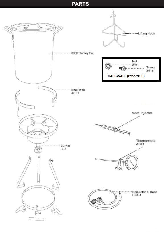 95528 STOVE TURKEY BUNDLE SET 6PC 30QT - BARTON PARTS LISTING