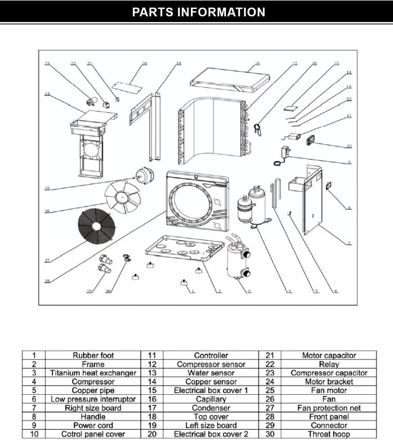 75218 POOL HEAT PUMP 14,500 BTU - XTREMEPOWERUS PARTS LISTING