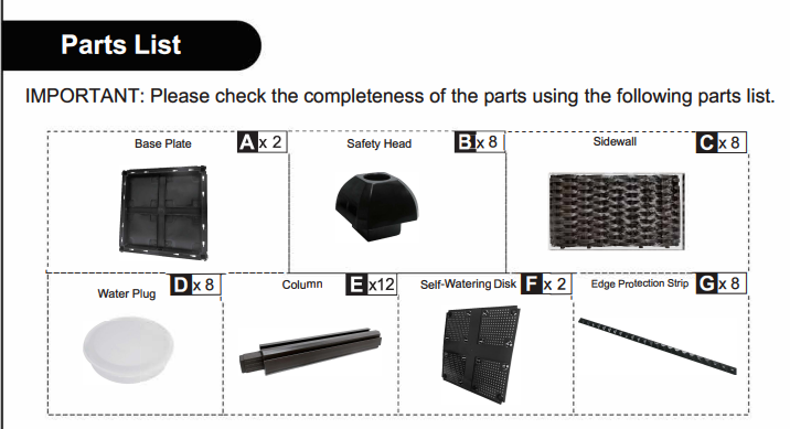 94127 BARTON PLASTIC RAISED GARDEN BED 2 BOXES PARTS LISTING