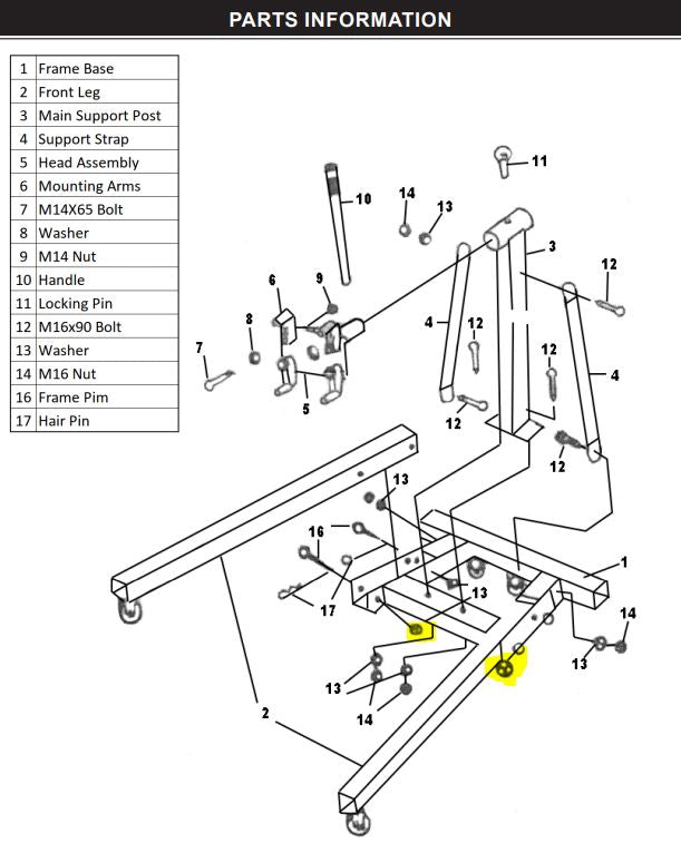 66054 Engine Stand PARTS LISTING