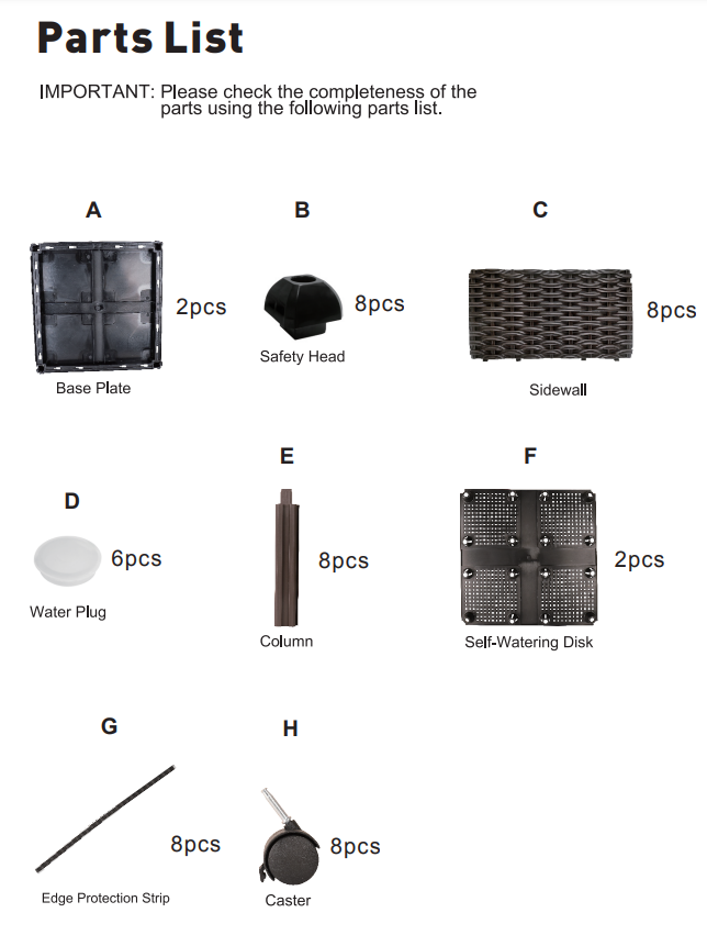 94126 BARTON PLASTIC RAISED GARDEN BED 2 BOXES W / WHEELS PARTS LISTING