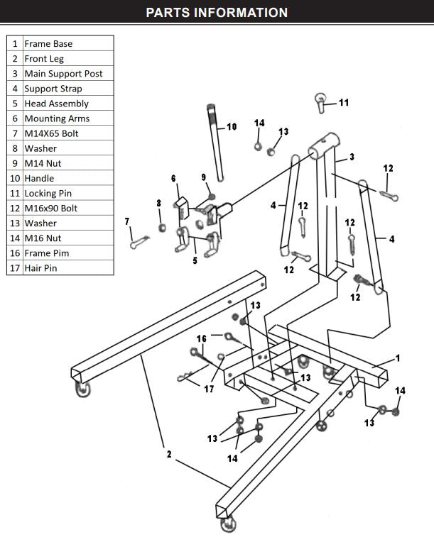 66054 Engine Stand PARTS LISTING