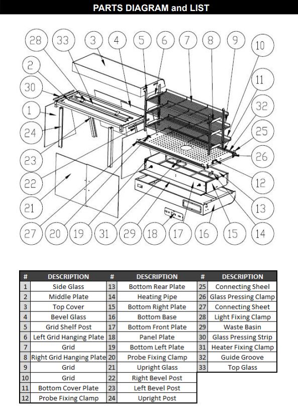 96007 Food Warmer PARTS LISTING