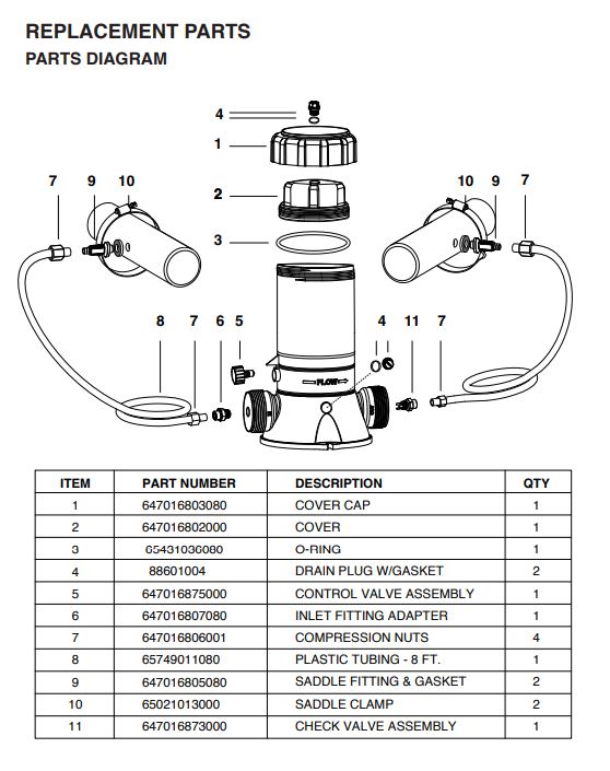90156 CHLORINATOR FEEDER AUTO OFFLINE W/ CONTROL VALVE 9 LBS PARTS LISTING