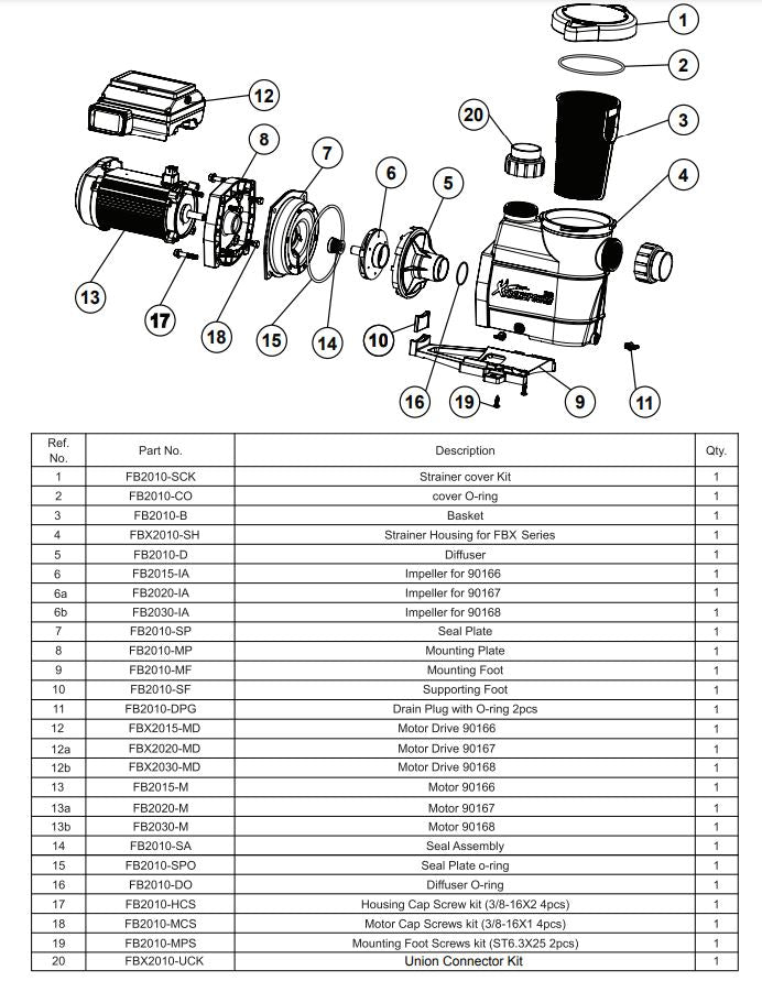 90166(1.5)/90167(2)/90168(3) Pool Pump PARTS LISTING